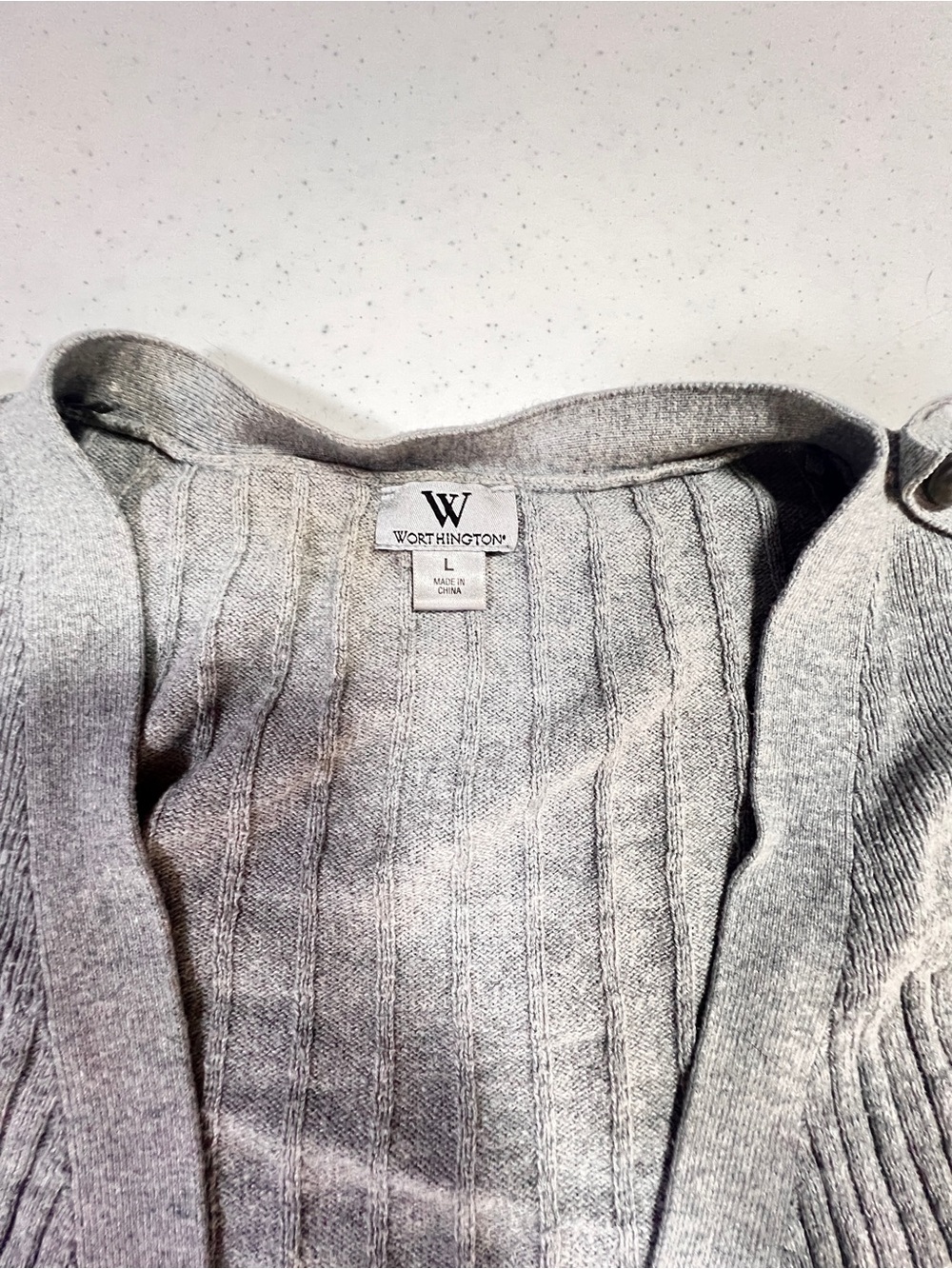 Worthington Light Gray Ribbed Button-Front Cardigan - Picture 2 of 9